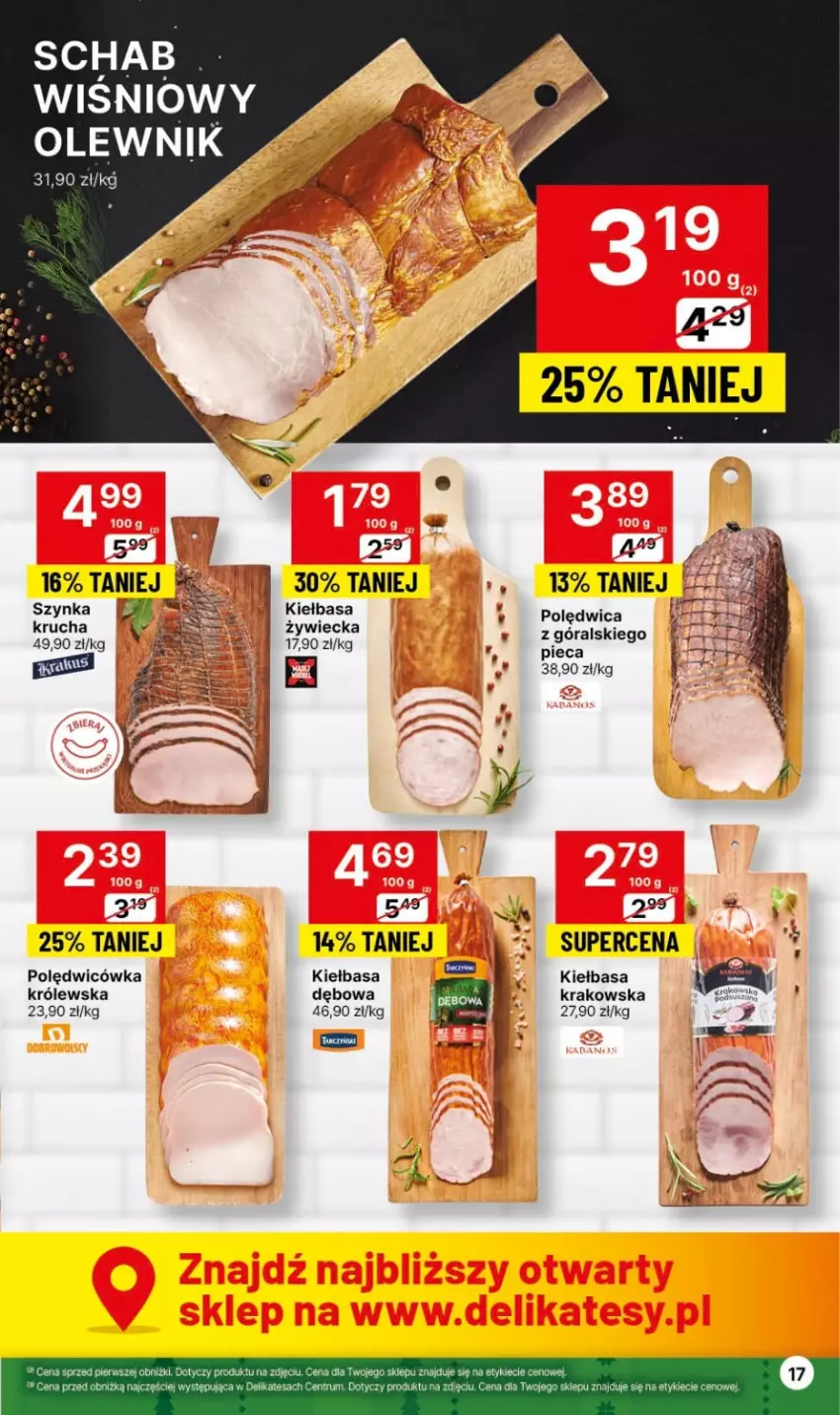 Gazetka promocyjna Delikatesy Centrum - Dyskontowe ceny w Delikatesach Centrum - ważna 23.11 do 29.11.2023 - strona 17 - produkty: Kiełbasa, Kiełbasa krakowska, Olewnik, Piec, Polędwica, Rum, Szynka