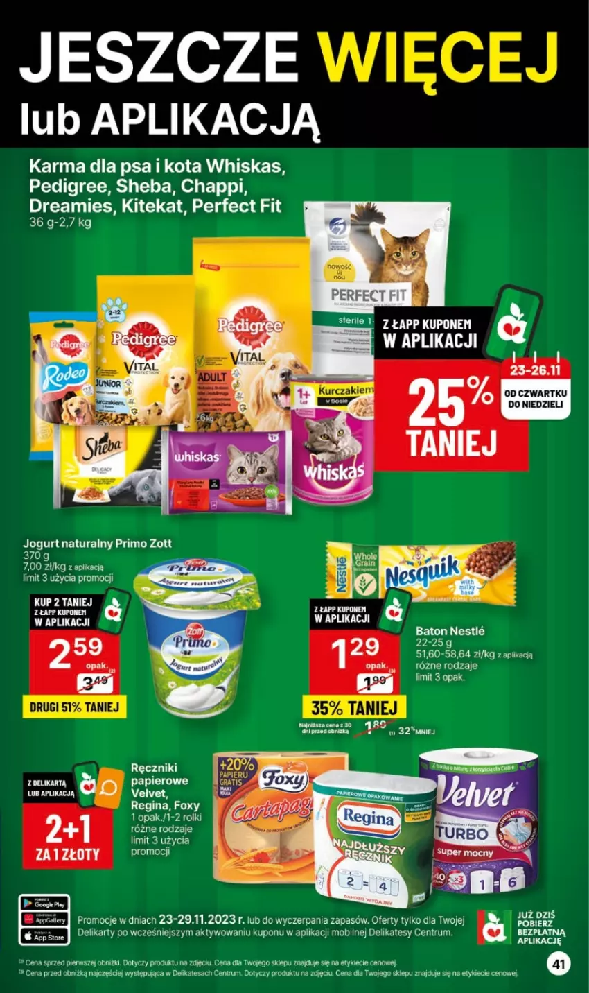 Gazetka promocyjna Delikatesy Centrum - Dyskontowe ceny w Delikatesach Centrum - ważna 23.11 do 29.11.2023 - strona 41 - produkty: Baton, Chappi, EPEE, Foxy, Gin, Gra, Jogurt, Jogurt naturalny, KiteKat, Mobil, Papier, Pedigree, Ręcznik, Rolki, Rum, Sheba, Whiskas, Zott