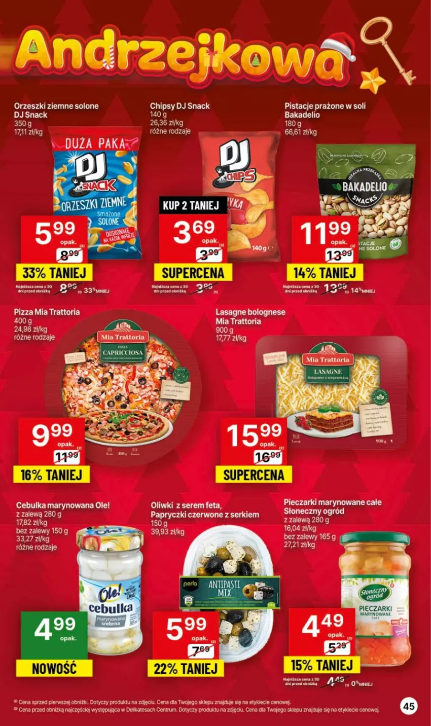 Gazetka promocyjna Delikatesy Centrum - Dyskontowe ceny w Delikatesach Centrum - ważna 23.11 do 29.11.2023 - strona 45 - produkty: Chipsy, Feta, Lasagne, Lasagne bolognese, Oliwki, Orzeszki, Orzeszki ziemne, Piec, Pistacje, Pizza, Por, Rum, Ser