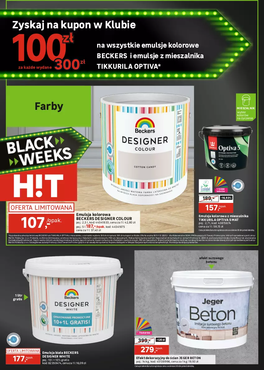Gazetka promocyjna Leroy Merlin - Gazetka Leroy Merlin - ważna 18.11 do 01.12.2025 - strona 10 - produkty: Beckers, Designer Colour, Emulsja, Fa, Gra, Narożnik, Olej, Panel ścienny, Rama, Szal, Tran