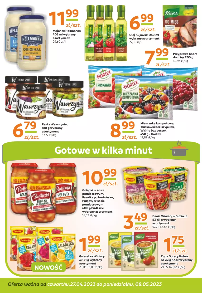 Gazetka promocyjna Gama - Gazetka Gama - ważna 08.05.2023 do 27.04.2024 - strona 6 - produkty: Fa, Gala, Galaretka, Hortex, Knorr, Kubek, Kujawski, Majonez, Mieszanka kompotowa, Olej, Pudliszki, Pulpety, Sos, Stek, Truskawki, Winiary, Zupa