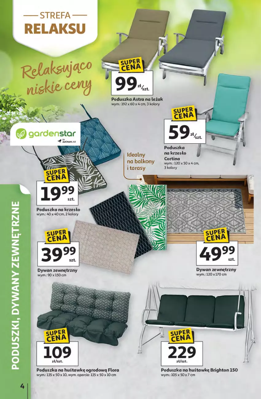 Gazetka promocyjna Auchan - Gazetka Strefa Relaksu Hipermarket Auchan - ważna 09.04 do 22.04.2026 - strona 4 - produkty: Dywan, Flora, Krzesło, Poduszka