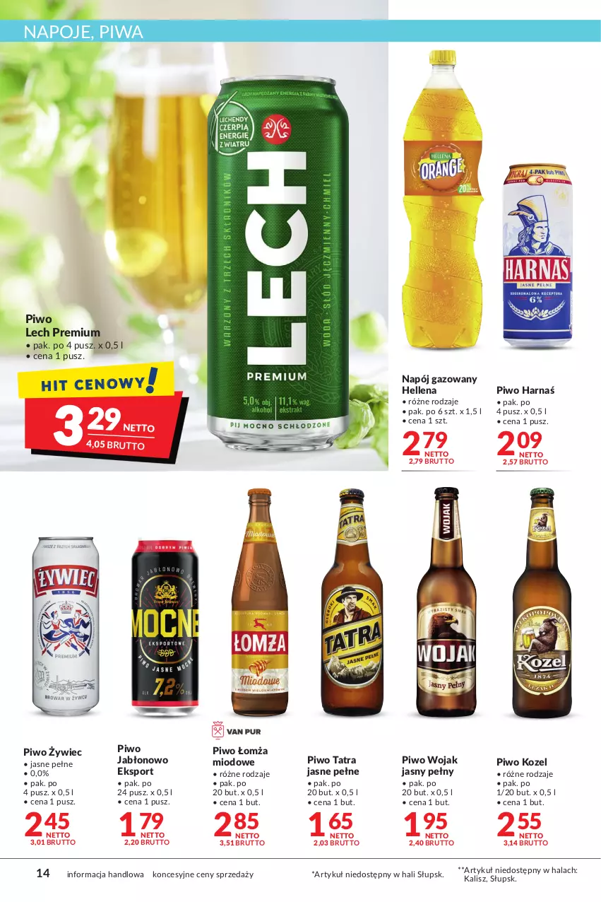 Gazetka promocyjna Makro - Najlepsze oferty - oferta z alkoholem - ważna 18.10 do 31.10.2022 - strona 14 - produkty: Harnaś, Hellena, Kozel, Lech Premium, Napój, Napój gazowany, Napoje, Piwa, Piwo, Por, Sport, Tatra