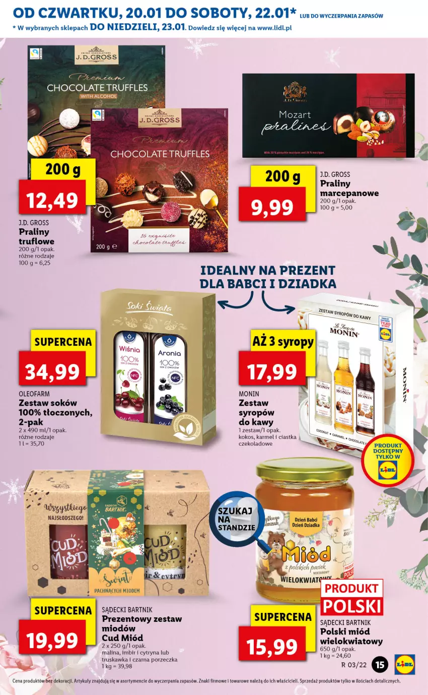 Gazetka promocyjna Lidl - GAZETKA - ważna 20.01 do 23.01.2022 - strona 15 - produkty: Ciastka, Fa, Imbir, Kokos, Miód, Oleo, Oleofarm, Por, Praliny, Sok, Syrop, Syropy