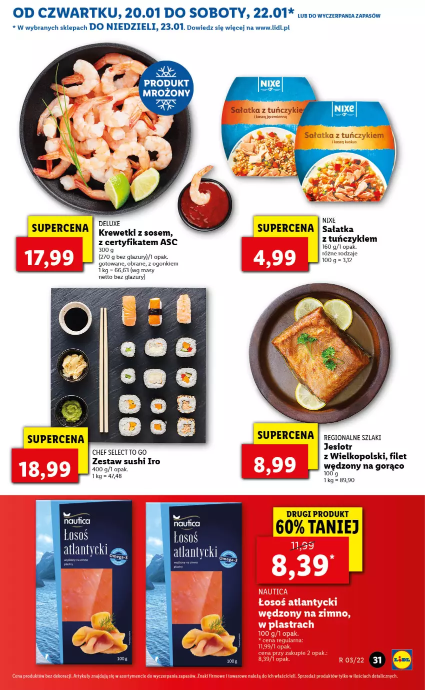 Gazetka promocyjna Lidl - GAZETKA - ważna 20.01 do 23.01.2022 - strona 31 - produkty: Krewetki, Lazur, Sałat, Sałatka, Sos, Sushi, Tuńczyk