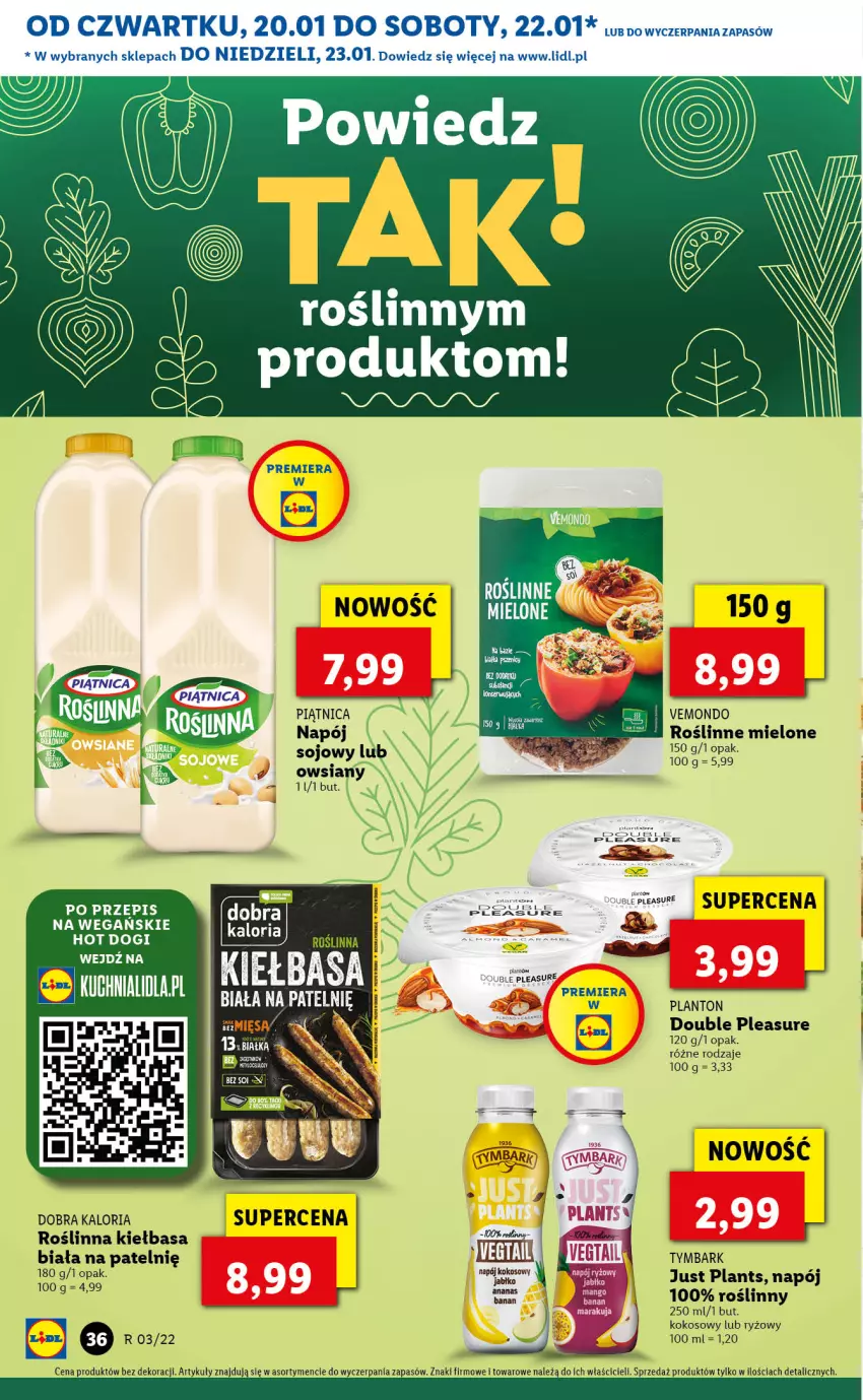 Gazetka promocyjna Lidl - GAZETKA - ważna 20.01 do 23.01.2022 - strona 36 - produkty: Ananas, Hot dog, JBL, Kiełbasa, Kiełbasa biała, Kokos, Napój, Piątnica, Ryż, Tymbark