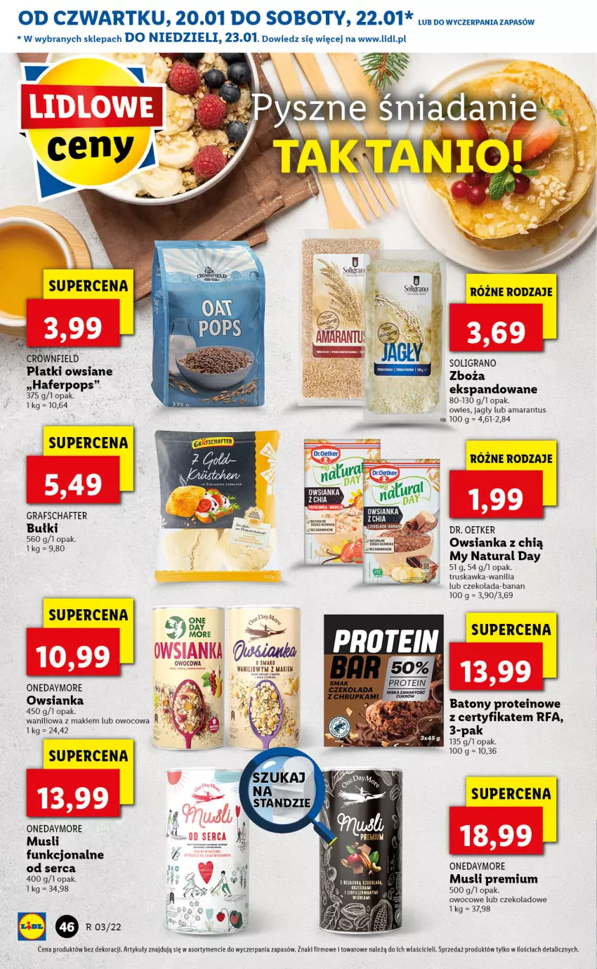 Gazetka promocyjna Lidl - GAZETKA - ważna 20.01 do 23.01.2022 - strona 46 - produkty: Baton, Czekolada, Dr. Oetker, Fa, Gra, Mus, Owsianka, Płatki owsiane, Soligrano