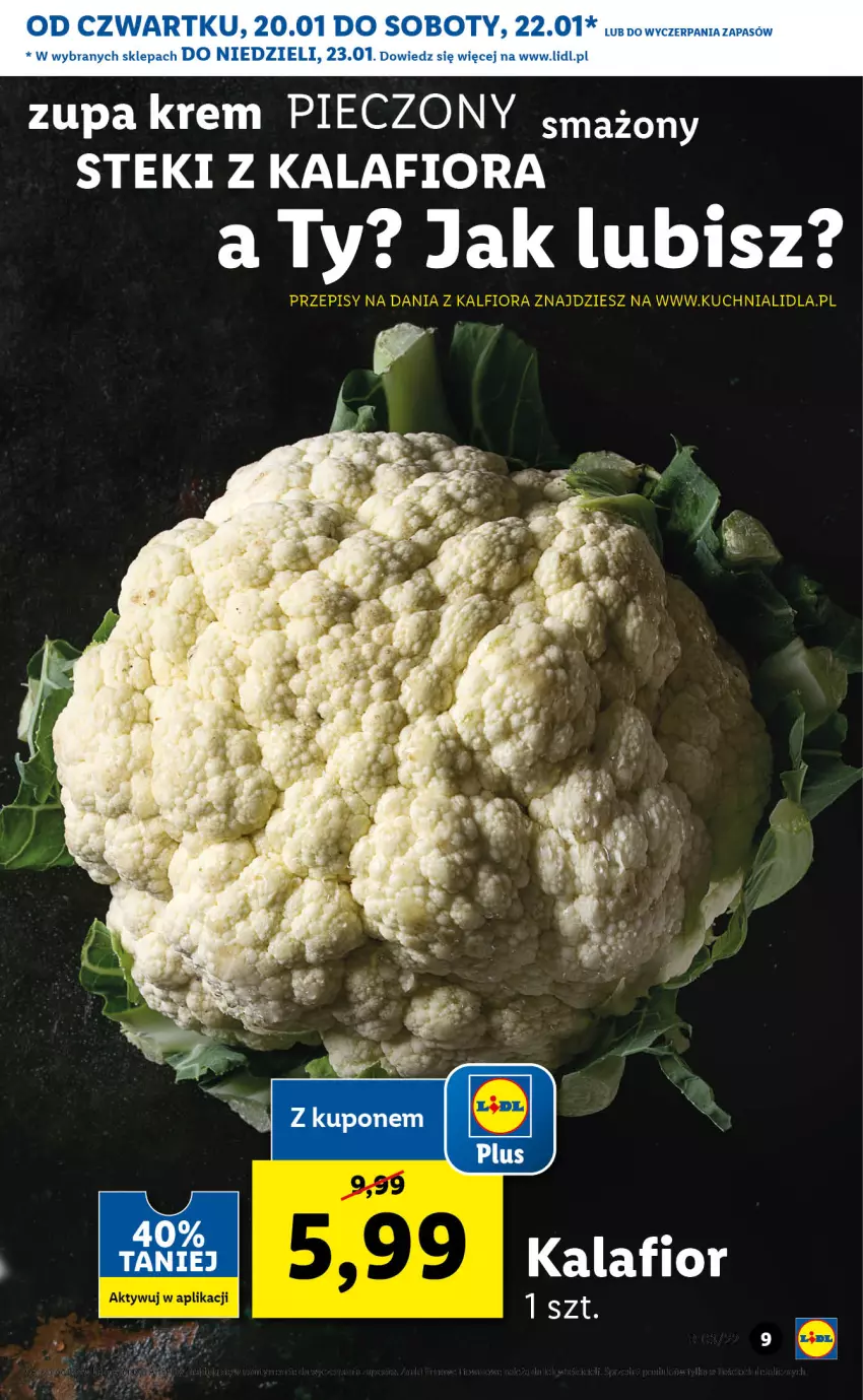 Gazetka promocyjna Lidl - GAZETKA - ważna 20.01 do 23.01.2022 - strona 9 - produkty: Kalafior, Piec, Stek