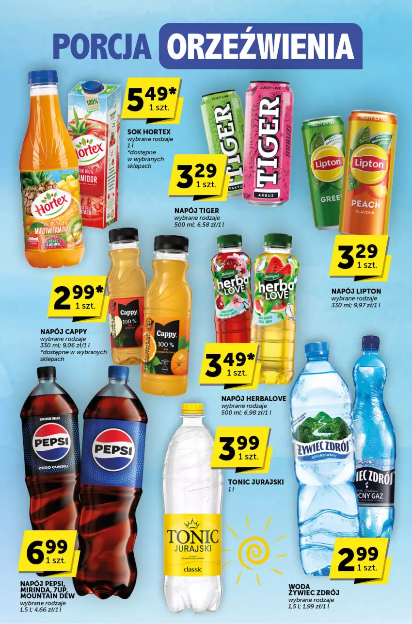 Gazetka promocyjna ABC - ważna 11.07 do 23.07.2024 - strona 22 - produkty: 7up, Cappy, Hortex, Lipton, Mirinda, Napój, Pepsi, Por, Sok, Tiger