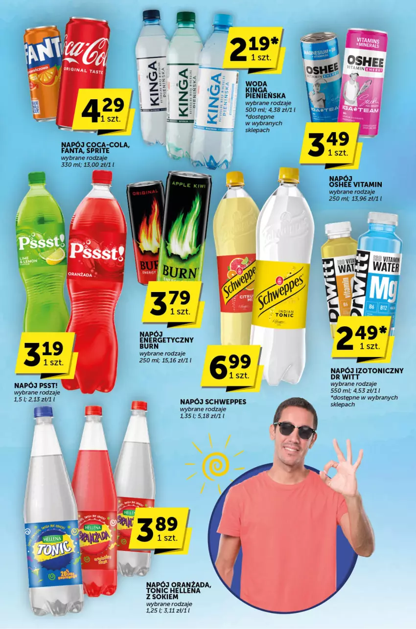 Gazetka promocyjna ABC - ważna 11.07 do 23.07.2024 - strona 23 - produkty: Coca-Cola, Fa, Fanta, Hellena, Napój, Napój izotoniczny, Oranżada, Oshee, Schweppes, Sok, Sprite, Woda