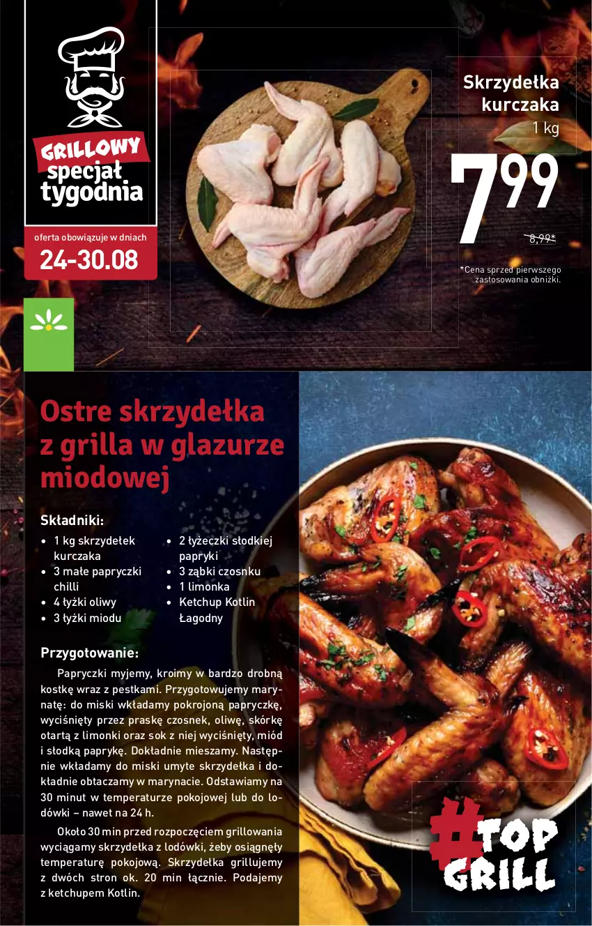 Gazetka promocyjna Stokrotka - Supermarket - ważna 24.08 do 30.08.2023 - strona 14 - produkty: Czosnek, Grill, Ketchup, Kotlin, Kurczak, Limonka, Miód, Sok