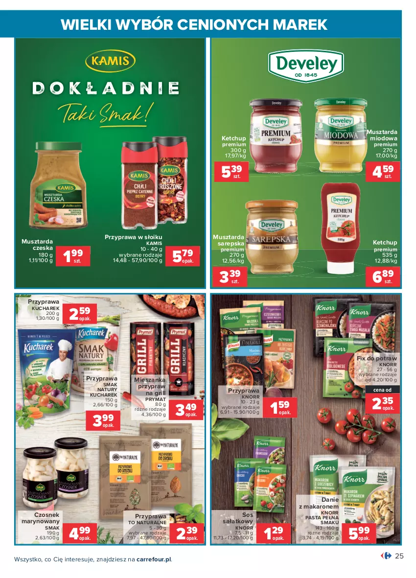 Gazetka promocyjna Carrefour - Gazetka Wielki wybór cenionych marek - ważna 19.07 do 31.07.2021 - strona 25 - produkty: Czosnek, Grill, Kamis, Ketchup, Knorr, Kucharek, Makaron, Mus, Musztarda, Prymat, Sałat, Sos