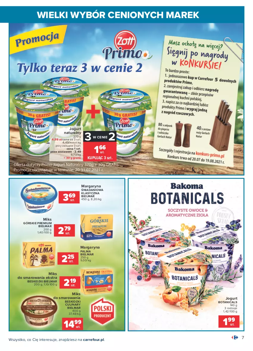 Gazetka promocyjna Carrefour - Gazetka Wielki wybór cenionych marek - ważna 19.07 do 31.07.2021 - strona 7 - produkty: Beskidzki, Danio, Gra, Jogurt, Jogurt naturalny, Kosz, Margaryna, Palma