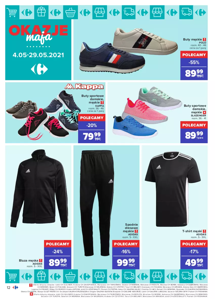 Gazetka promocyjna Carrefour - Gazetka Okazje Maja - ważna 03.05 do 29.05.2021 - strona 12 - produkty: Adidas, Bluza, Buty, Dres, Gry, Por, Sos, Spodnie, Spodnie dresowe, Sport, T-shirt