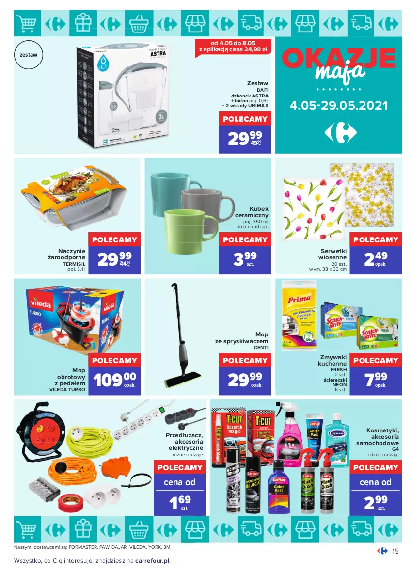 Gazetka promocyjna Carrefour - Gazetka Okazje Maja - ważna 03.05 do 29.05.2021 - strona 15 - produkty: Dzbanek, Kubek, Mop, Naczynie żaroodporne, Por, Ser, Serwetki, Vileda, Zmywaki kuchenne