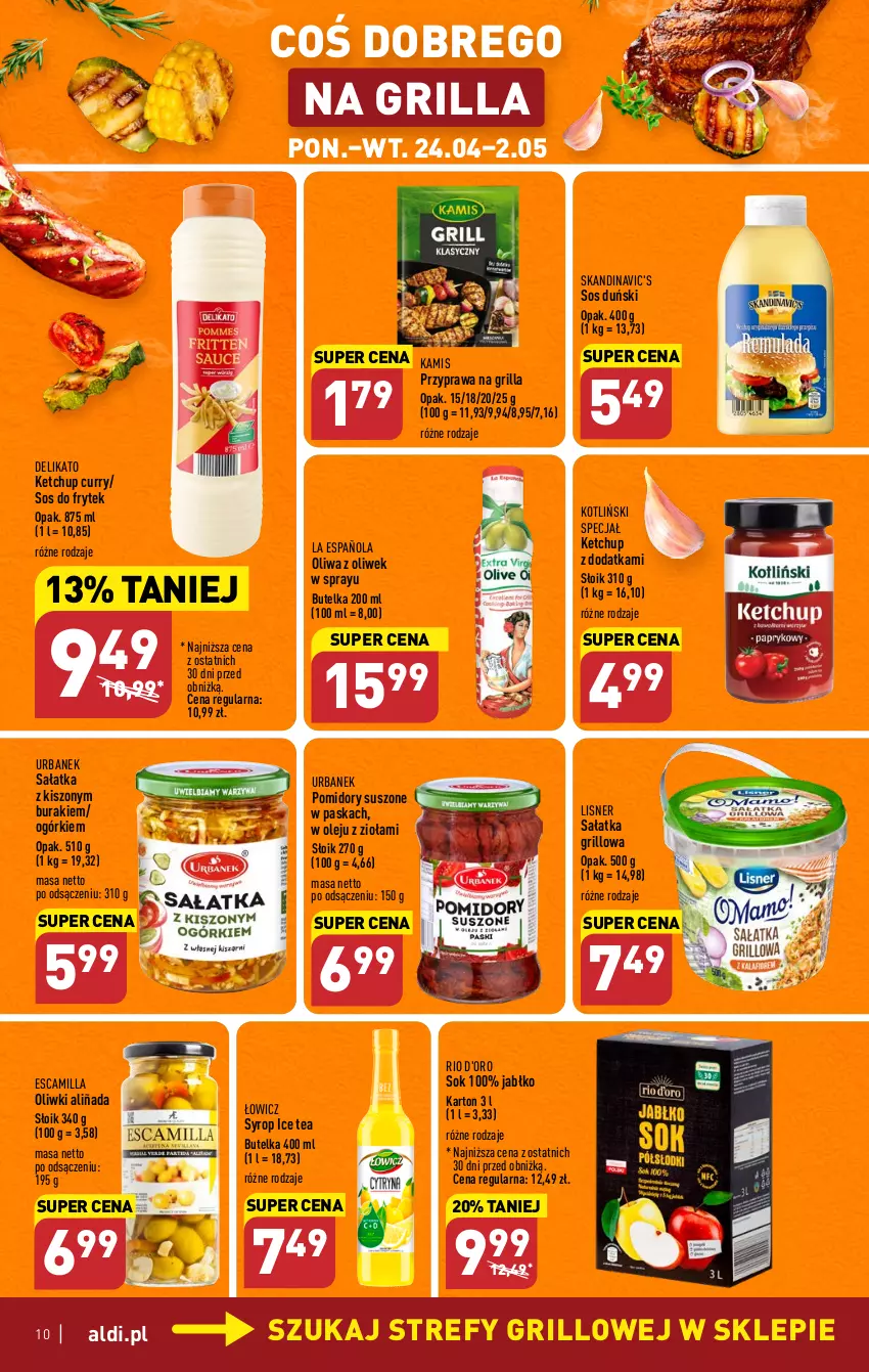 Gazetka promocyjna Aldi - Pełen katalog - ważna 24.04 do 02.05.2023 - strona 10 - produkty: Buraki, Grill, Ice tea, Kamis, Ketchup, Lisner, Olej, Oliwa z oliwek, Oliwki, Pomidory, Sałat, Sałatka, Sok, Sos, Syrop