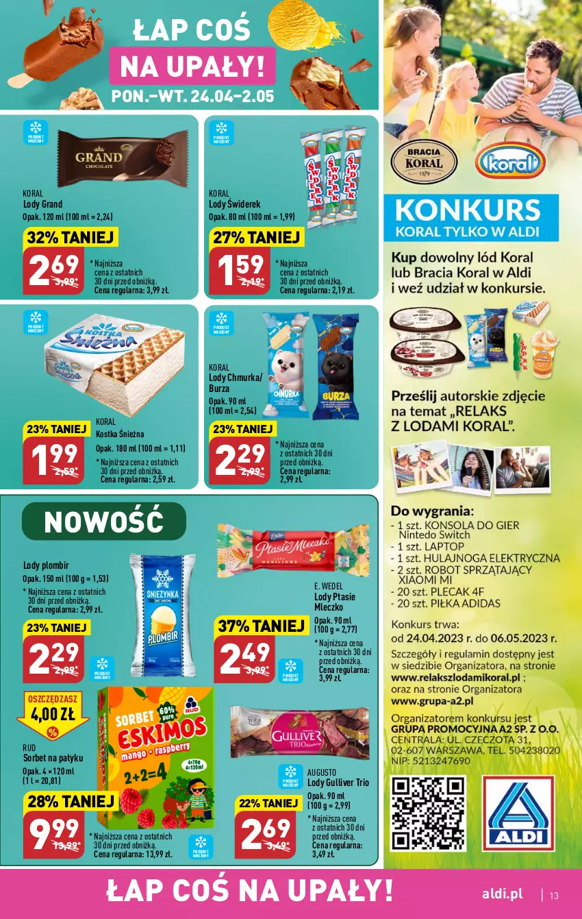 Gazetka promocyjna Aldi - Pełen katalog - ważna 24.04 do 02.05.2023 - strona 13 - produkty: E. Wedel, Gra, Lody, Mleczko, Ptasie mleczko