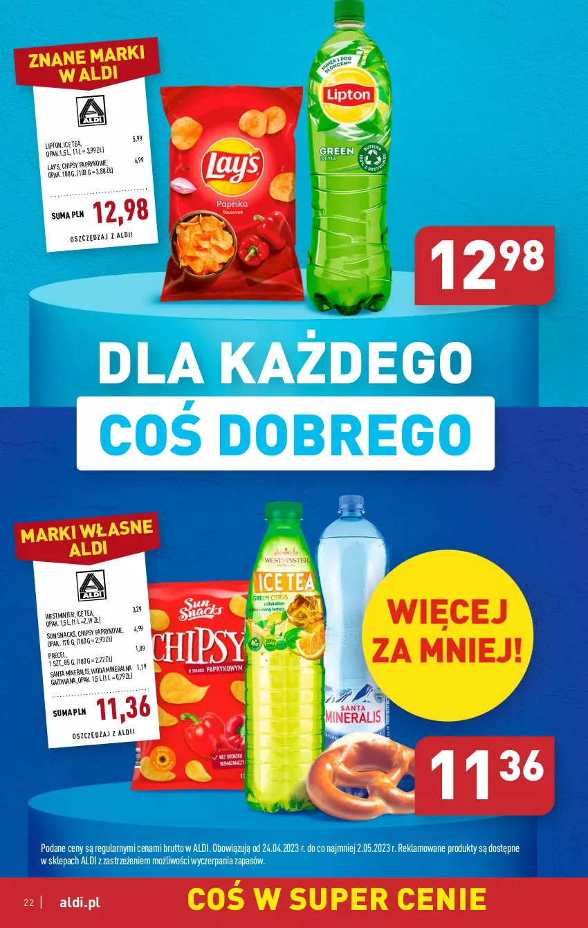 Gazetka promocyjna Aldi - Pełen katalog - ważna 24.04 do 02.05.2023 - strona 22 - produkty: Chipsy, Ice tea, Lay’s, Lipton