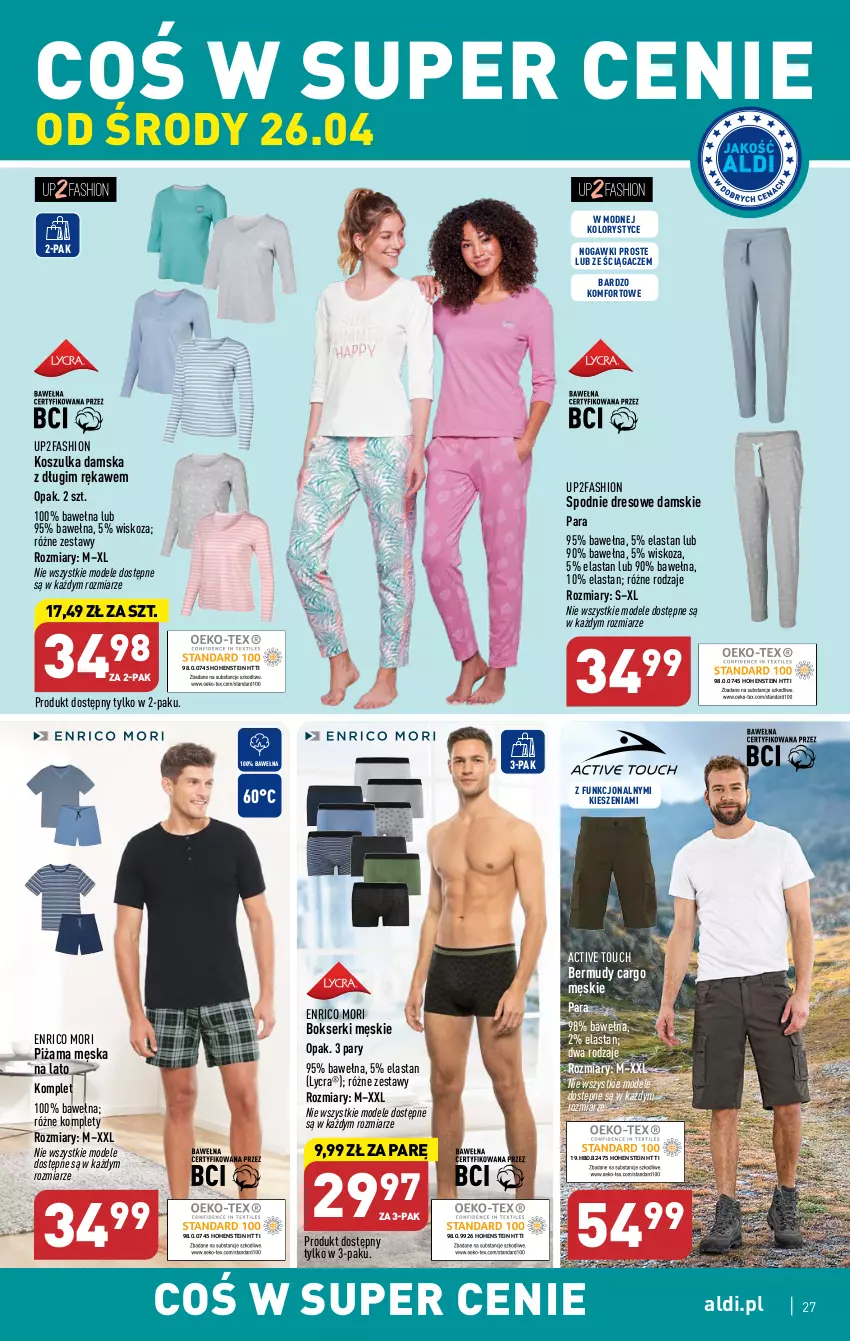 Gazetka promocyjna Aldi - Pełen katalog - ważna 24.04 do 02.05.2023 - strona 27 - produkty: Bermudy, Bokserki, Dres, Fa, Kosz, Koszulka, Piżama, Ser, Spodnie, Spodnie dresowe, Wełna