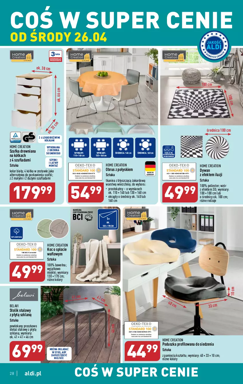 Gazetka promocyjna Aldi - Pełen katalog - ważna 24.04 do 02.05.2023 - strona 28 - produkty: Dywan, Koc, Obrus, Poduszka, Sos, Stolik, Szafka, Wełna