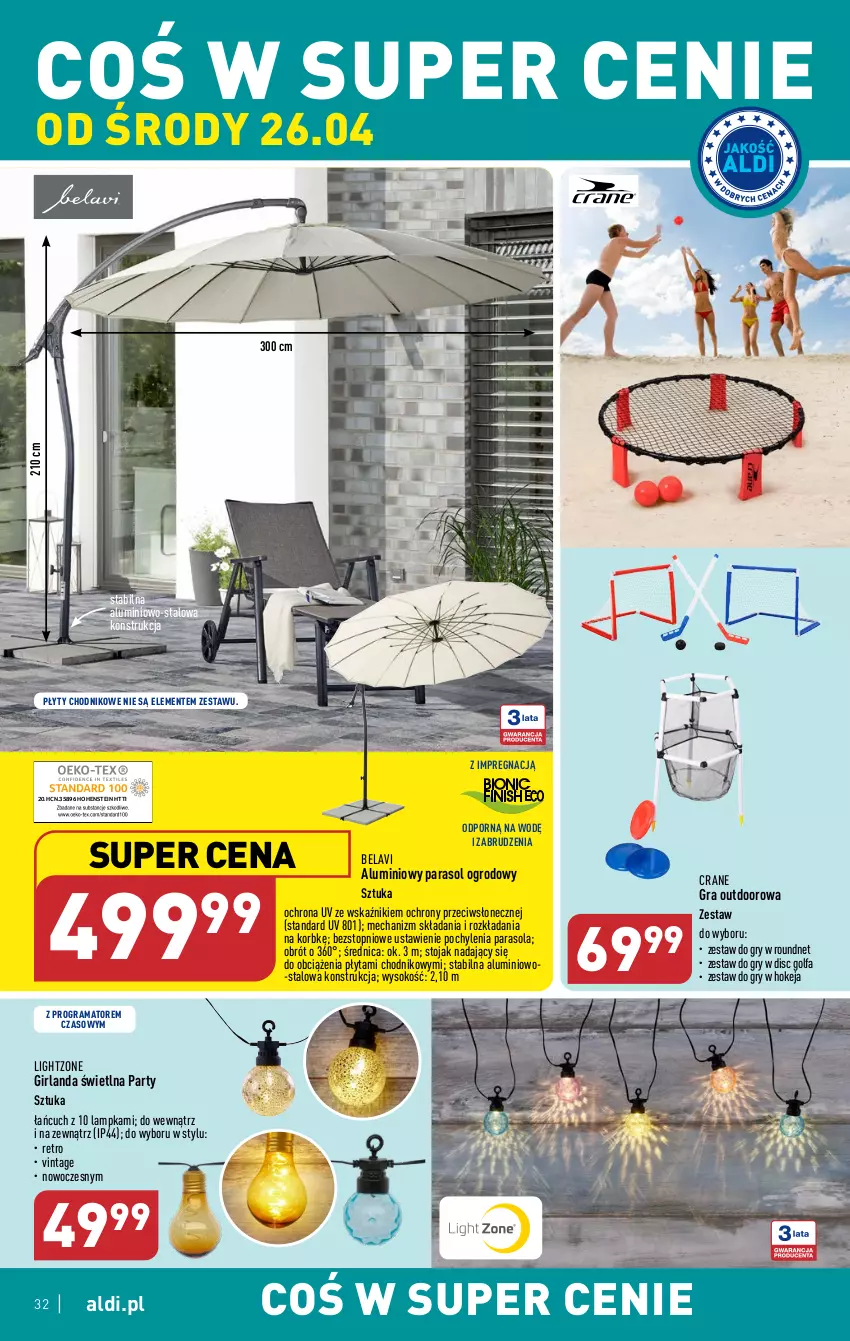 Gazetka promocyjna Aldi - Pełen katalog - ważna 24.04 do 02.05.2023 - strona 32 - produkty: Chodnik, Fa, Girlanda, Gra, Gry, Parasol, Płyta, Por, Rama, Sok, Stojak, Top