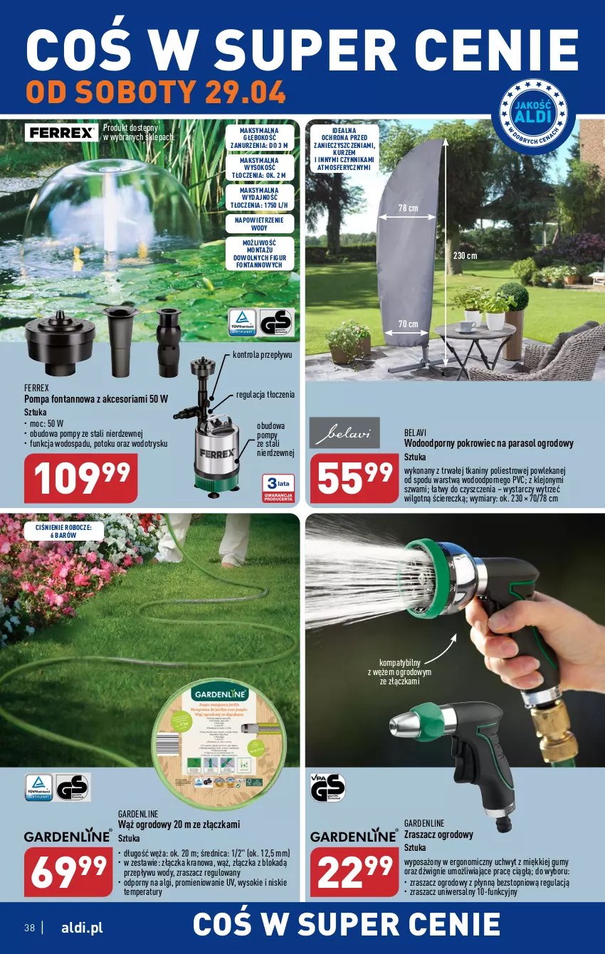 Gazetka promocyjna Aldi - Pełen katalog - ważna 24.04 do 02.05.2023 - strona 38 - produkty: Dźwig, Klej, LG, Parasol, Pokrowiec, Por, Sok, Top