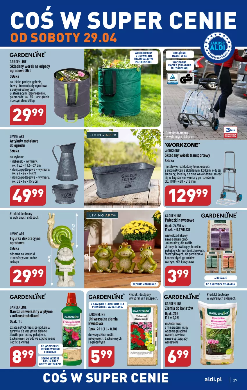 Gazetka promocyjna Aldi - Pełen katalog - ważna 24.04 do 02.05.2023 - strona 39 - produkty: Dzbanek, Nawóz, Por, Sport, Storczyk, Teleskop, Tran, Wózek, Wózek transportowy