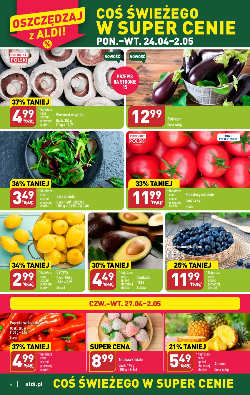 Gazetka promocyjna Aldi - Pełen katalog - ważna 24.04 do 02.05.2023 - strona 4 - produkty: Ananas, Cytryny, Grill, Papryka, Piec, Pomidory, Sałat, Szpic, Truskawki