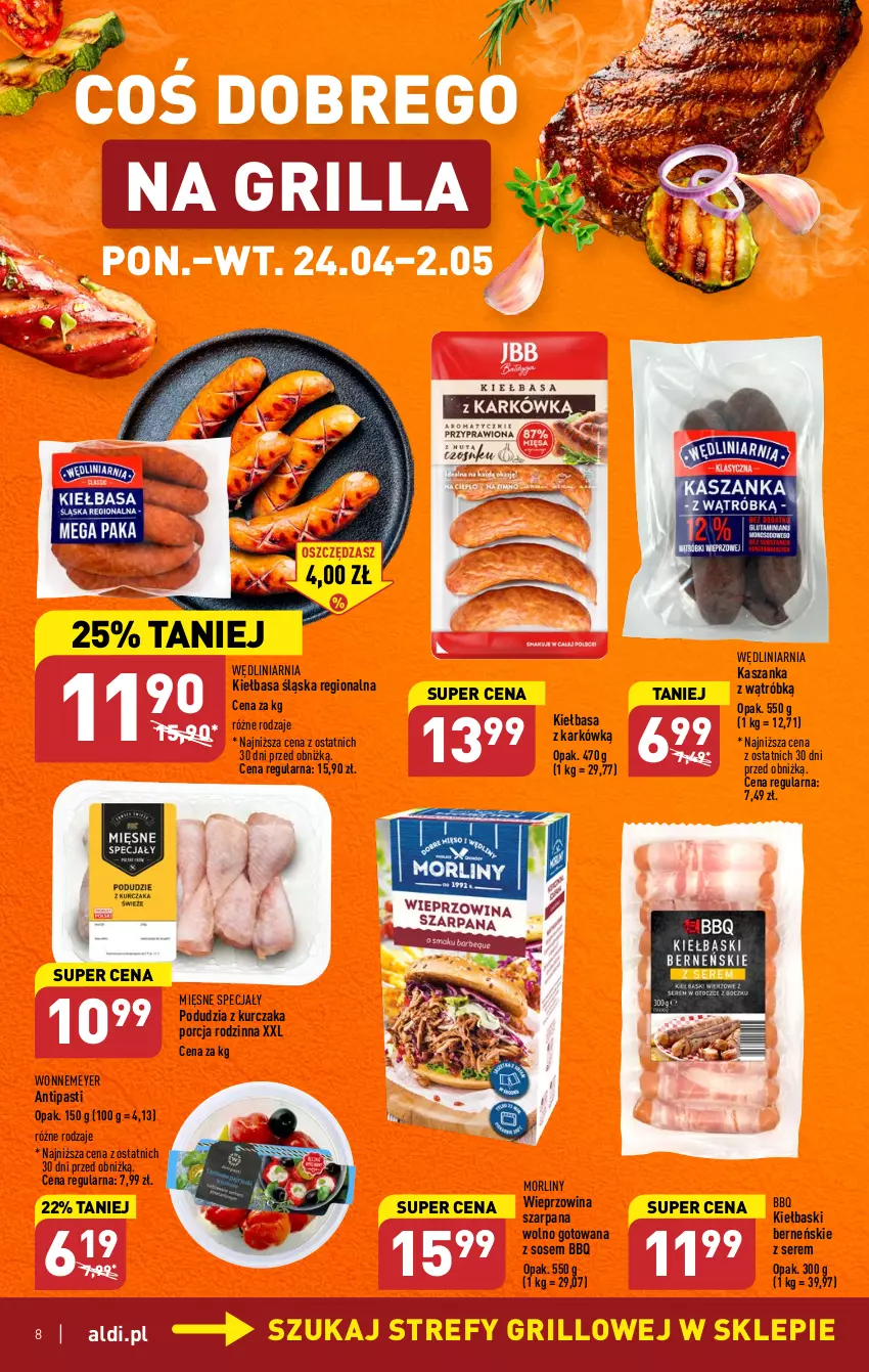 Gazetka promocyjna Aldi - Pełen katalog - ważna 24.04 do 02.05.2023 - strona 8 - produkty: Grill, Kasza, Kaszanka, Kiełbasa, Kiełbasa śląska, Kurczak, Mięsne specjały, Morliny, Por, Ser, Sos, Wieprzowina