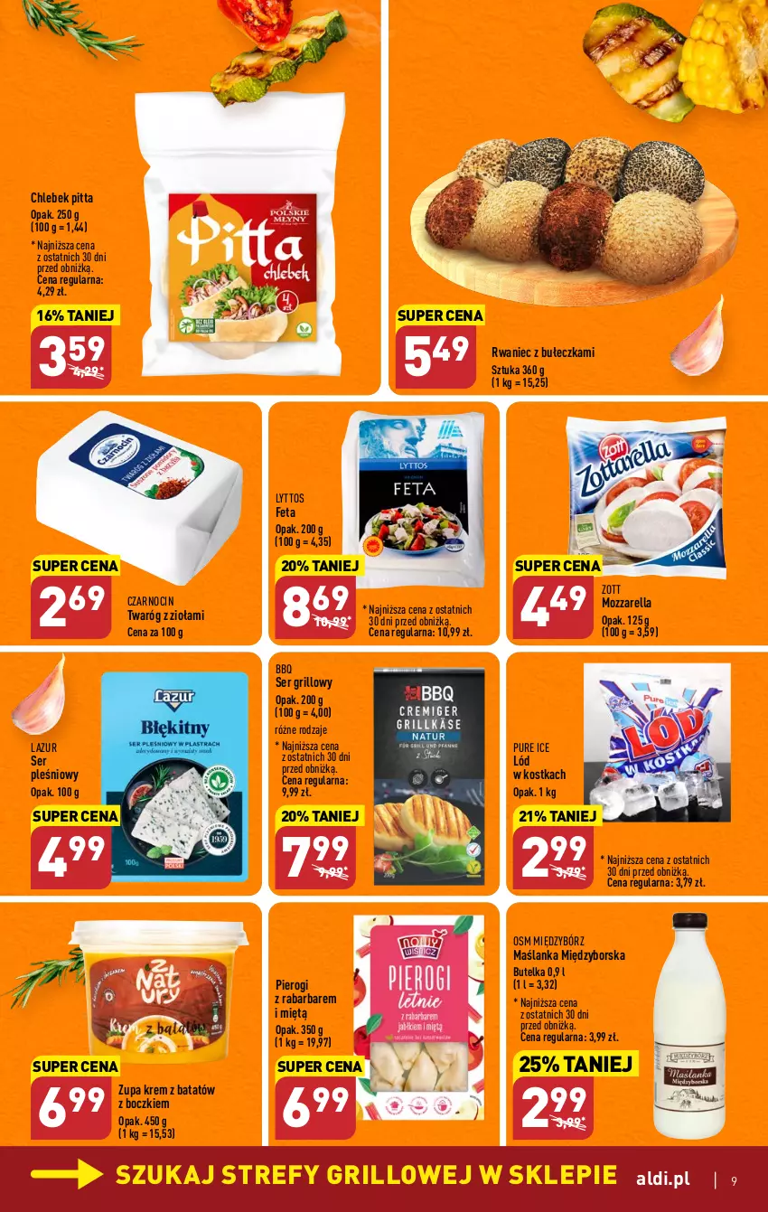 Gazetka promocyjna Aldi - Pełen katalog - ważna 24.04 do 02.05.2023 - strona 9 - produkty: Chleb, Feta, Grill, Lazur, Maślanka, Mozzarella, Pierogi, Pur, Ser, Ser pleśniowy, Twaróg, Zott, Zupa