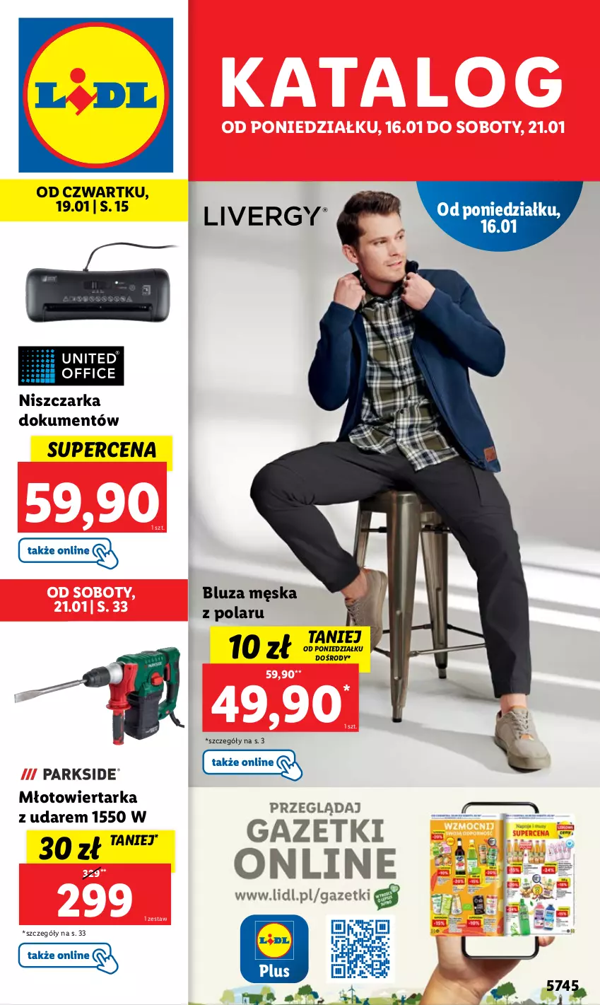 Gazetka promocyjna Lidl - GAZETKA - ważna 16.01 do 21.01.2023 - strona 1 - produkty: Bluza, Młot, Młotowiertarka, Niszczarka, Tarka, Wiertarka