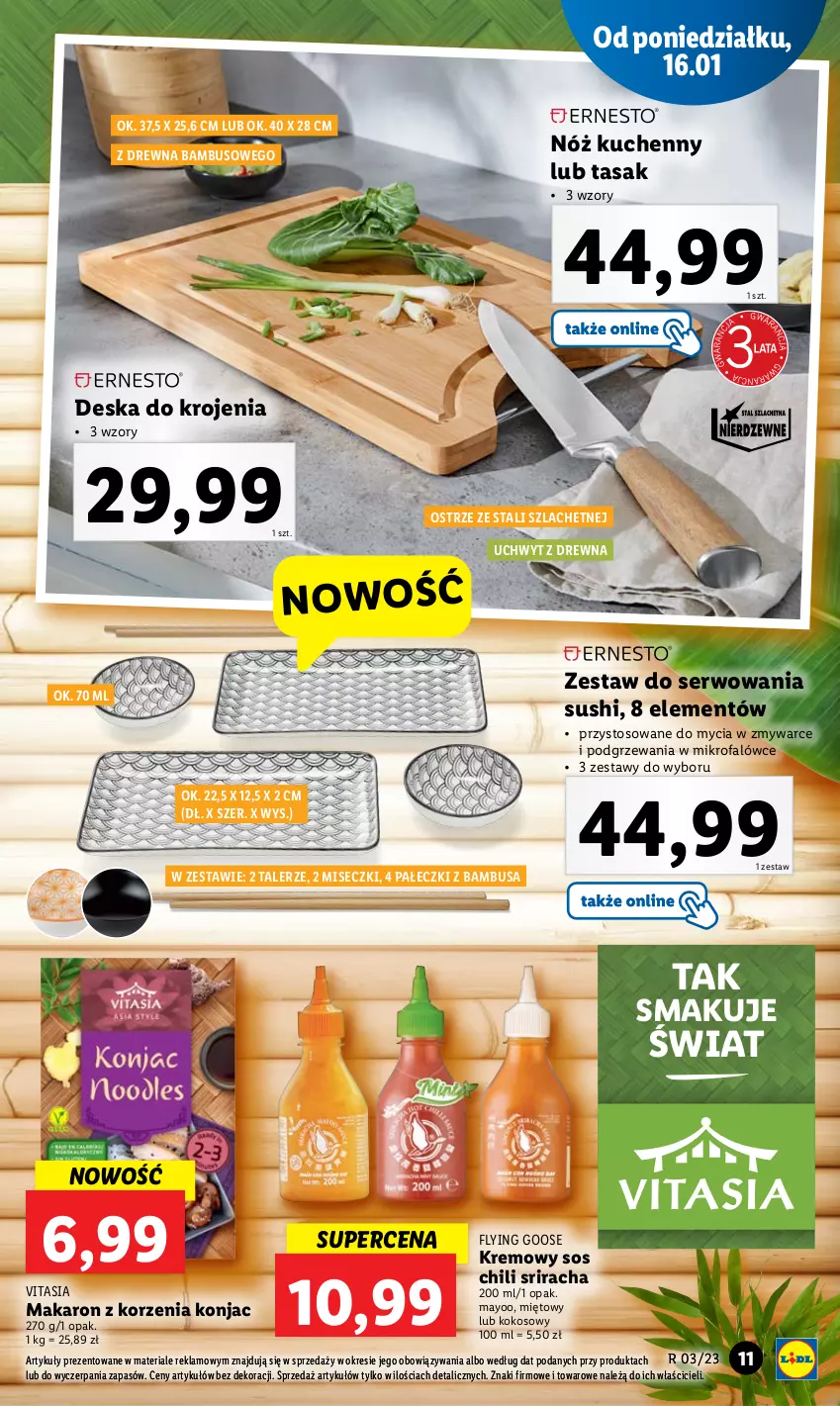 Gazetka promocyjna Lidl - GAZETKA - ważna 16.01 do 21.01.2023 - strona 11 - produkty: Deska do krojenia, Fa, Kokos, Makaron, Ser, Sos, Sushi, Talerz