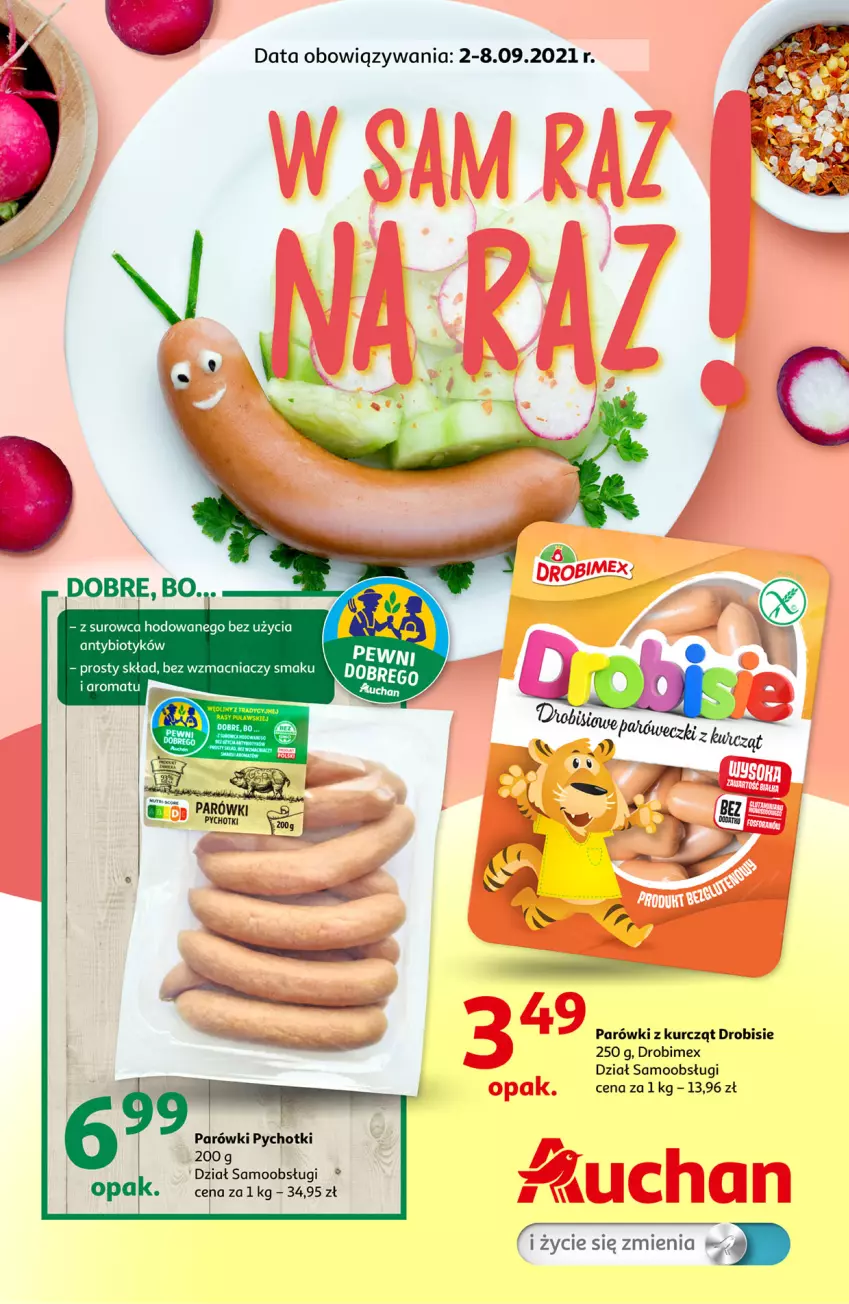 Gazetka promocyjna Auchan - W sam raz na raz Hipermarkety - ważna 02.09 do 08.09.2021 - strona 1 - produkty: Drobimex, Parówki