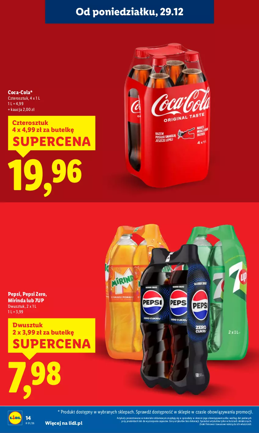 Gazetka promocyjna Lidl - GAZETKA - ważna 29.12 do 31.12.2025 - strona 14 - produkty: 7up, Coca-Cola, Mirinda, Pepsi
