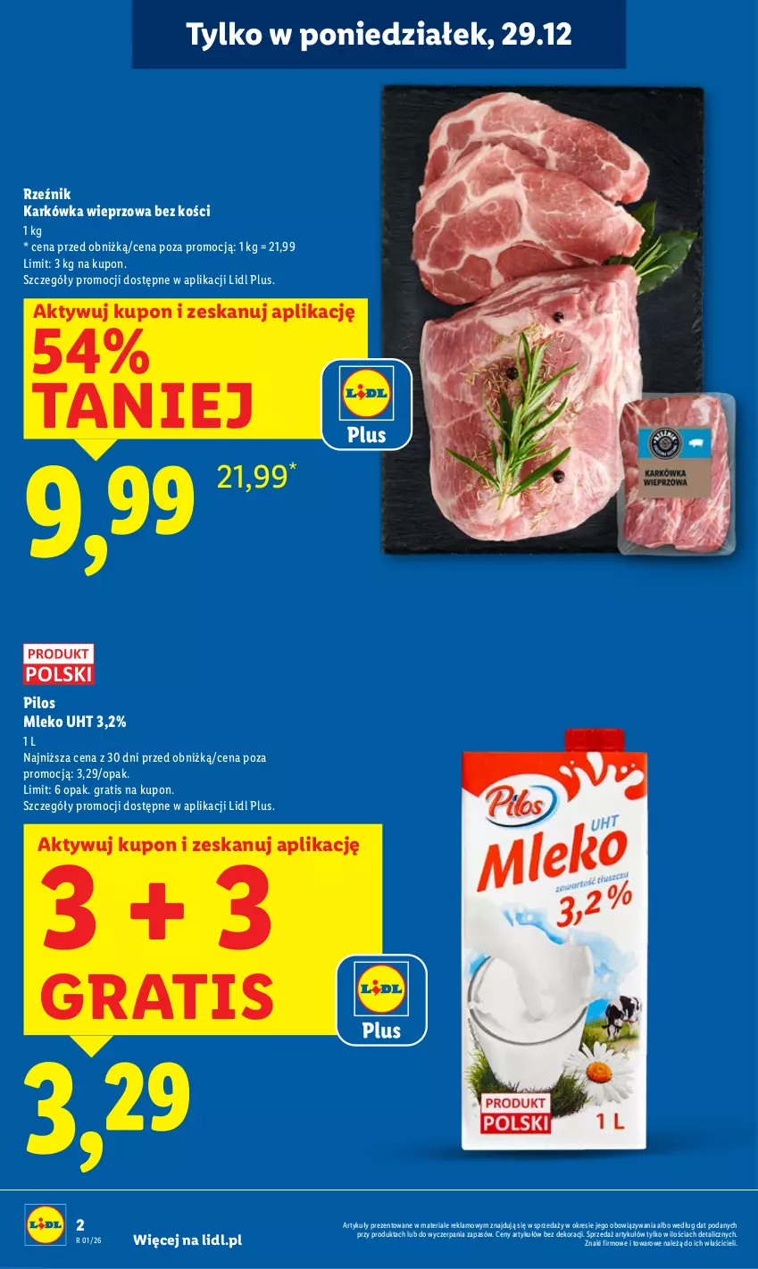 Gazetka promocyjna Lidl - GAZETKA - ważna 29.12 do 31.12.2025 - strona 2 - produkty: Gra, Karkówka wieprzowa, Mleko, Pilos