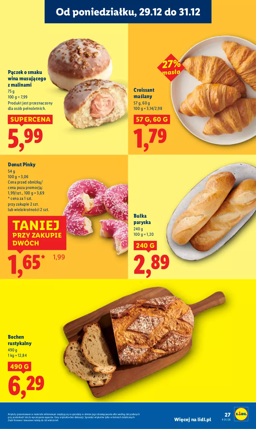 Gazetka promocyjna Lidl - GAZETKA - ważna 29.12 do 31.12.2025 - strona 27 - produkty: Bułka, Croissant, Donut, Mus, Pączek, Rust