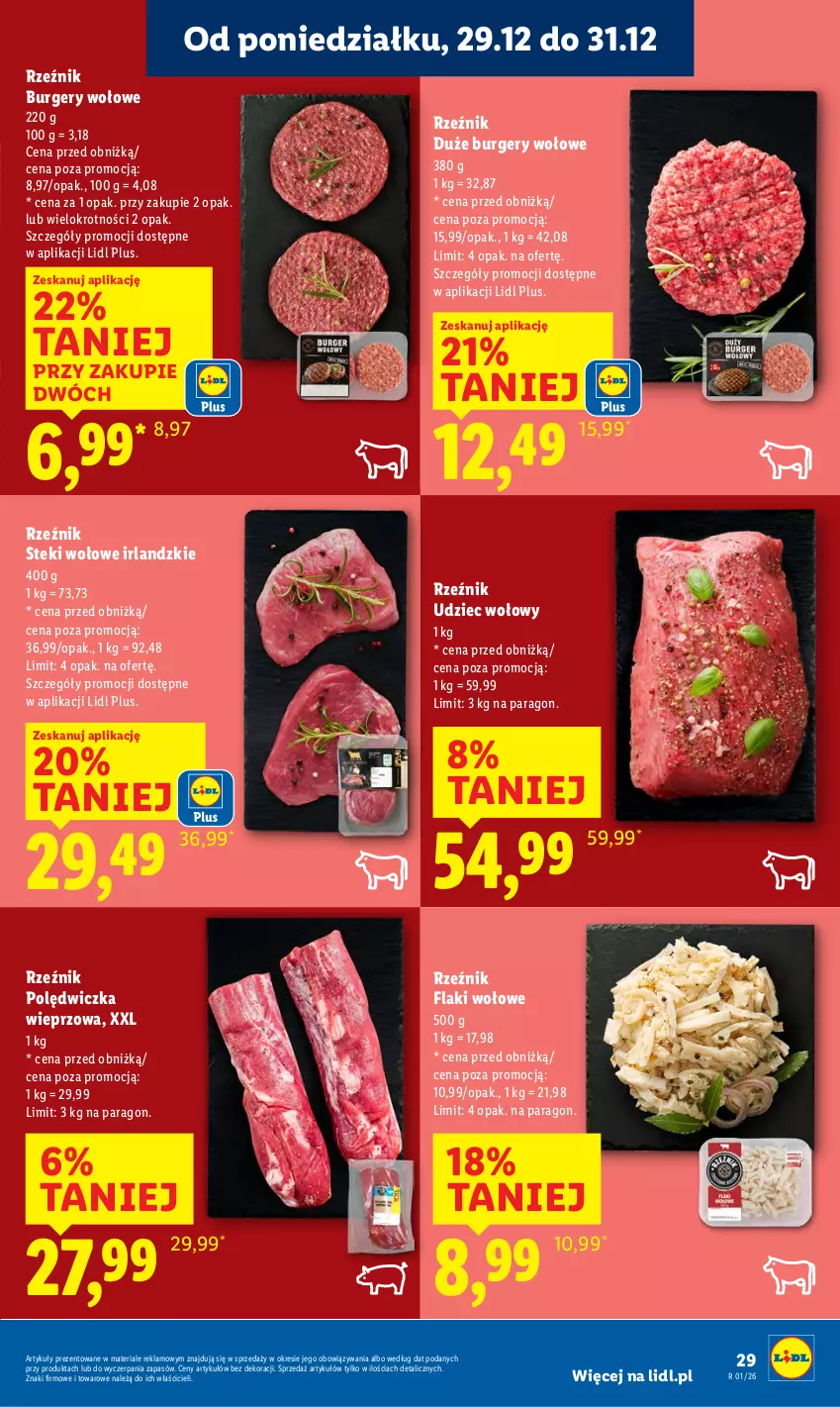 Gazetka promocyjna Lidl - GAZETKA - ważna 29.12 do 31.12.2025 - strona 29 - produkty: Burger, Flaki, Flaki wołowe, Polędwiczka wieprzowa, Stek, Udziec wołowy