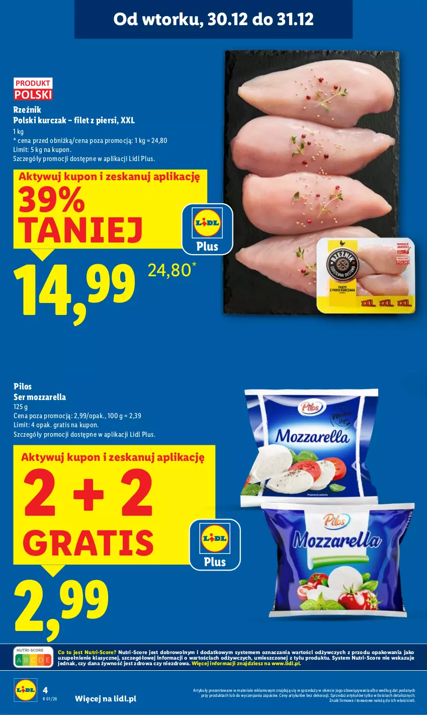 Gazetka promocyjna Lidl - GAZETKA - ważna 29.12 do 31.12.2025 - strona 4 - produkty: Gra, Kurczak, Mozzarella, Pilos, Ser