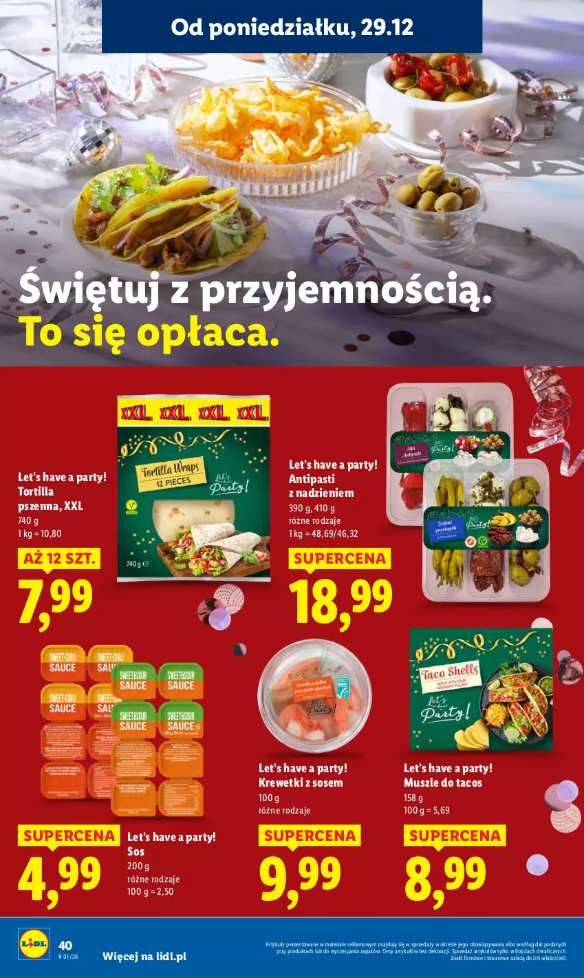 Gazetka promocyjna Lidl - GAZETKA - ważna 29.12 do 31.12.2025 - strona 40 - produkty: Krewetki, Mus, Sos, Tortilla
