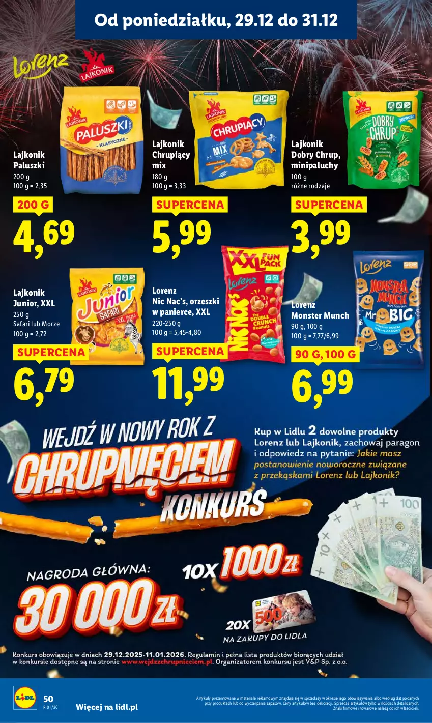 Gazetka promocyjna Lidl - GAZETKA - ważna 29.12 do 31.12.2025 - strona 50 - produkty: Fa, Lajkonik, Lorenz, Monster Munch, Orzeszki