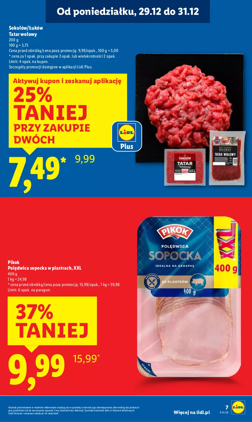 Gazetka promocyjna Lidl - GAZETKA - ważna 29.12 do 31.12.2025 - strona 7 - produkty: PIKOK, Polędwica, Sok, Sokołów, Tatar wołowy