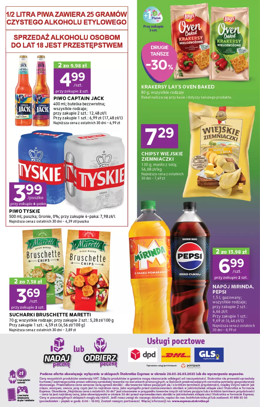 Gazetka promocyjna Stokrotka - Stokrotka Express - ważna 20.03 do 26.03.2025 - strona 4 - produkty: Captain Jack, Fa, Gra, Mirinda, O nas, Owoce, Pepsi, Piwa, Piwo, Tyskie, Wagi, Warzywa