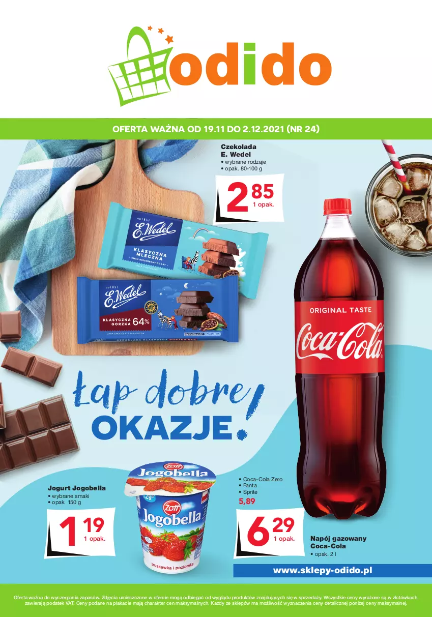 Gazetka promocyjna Odido - Plakat - ważna 19.11 do 02.12.2021 - strona 1 - produkty: Bell, Bella, Coca-Cola, Czekolada, E. Wedel, Fa, Fanta, Jogobella, Jogurt, Napój, Napój gazowany, Sprite