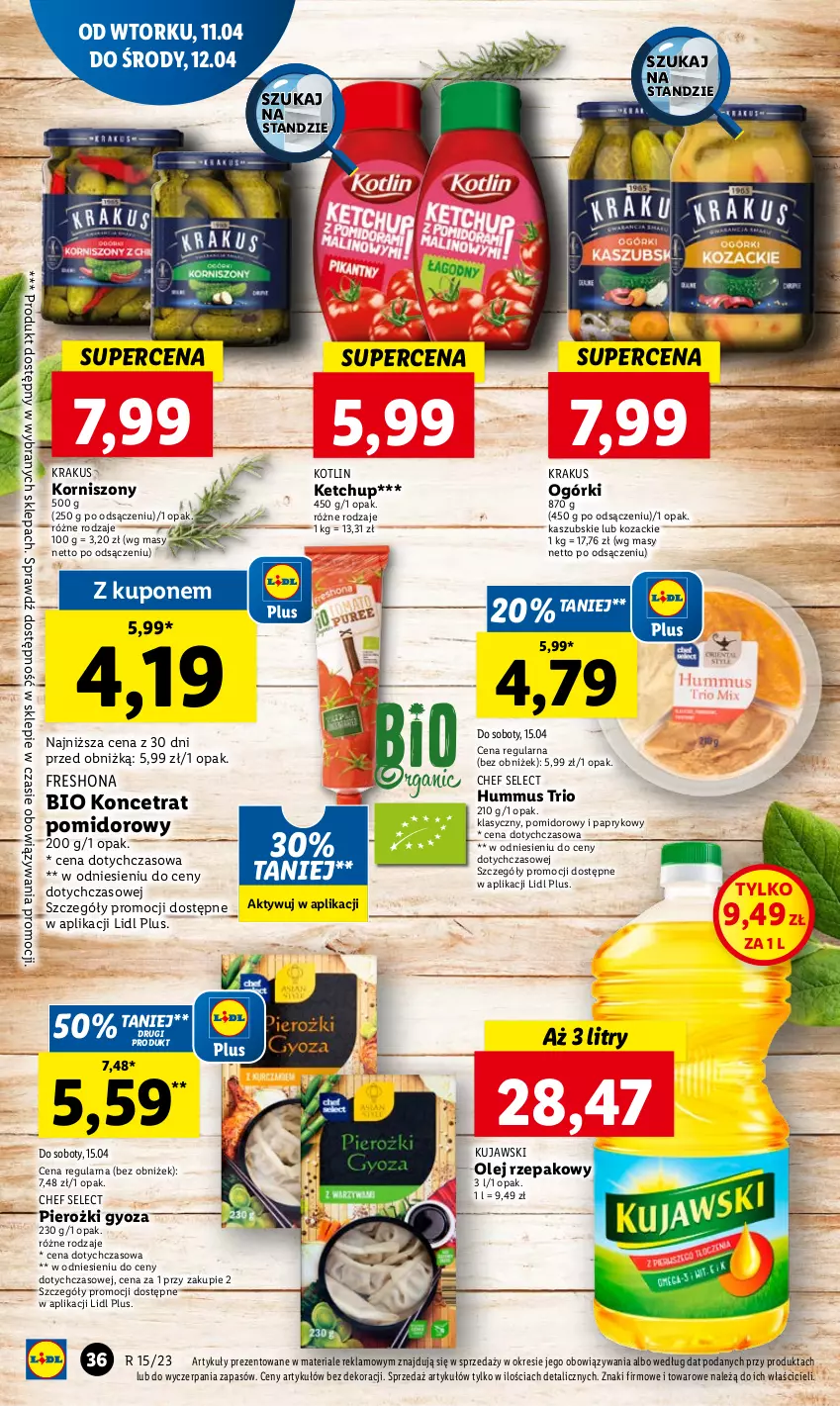 Gazetka promocyjna Lidl - GAZETKA - ważna 11.04 do 12.04.2023 - strona 42 - produkty: Hummus, Ketchup, Korniszony, Kotlin, Krakus, Kujawski, Mus, Olej, Olej rzepakowy