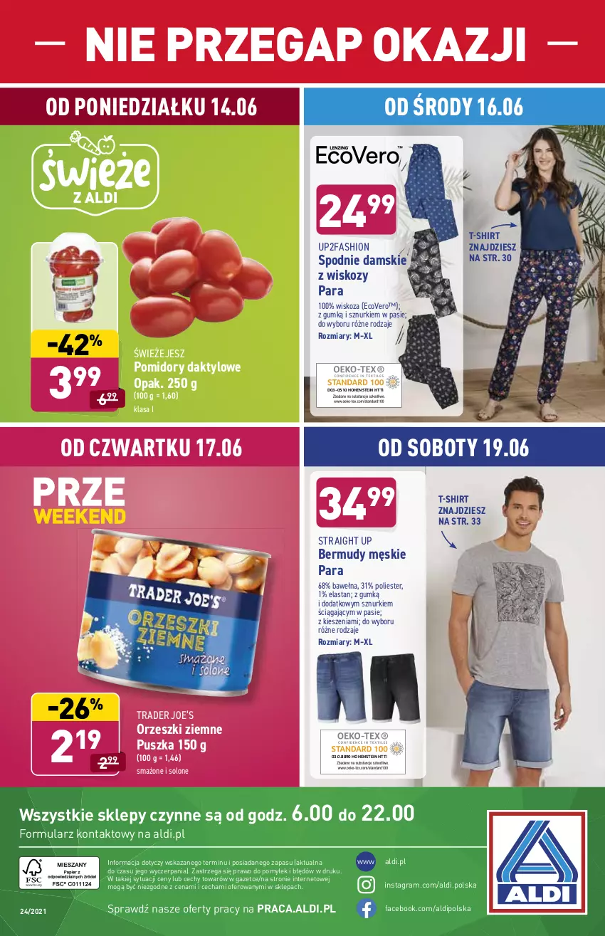 Gazetka promocyjna Aldi - Od Środy i Soboty - ważna 16.06 do 19.06.2021 - strona 11 - produkty: Bermudy, Fa, Gra, Orzeszki, Orzeszki ziemne, Pomidory, Spodnie, Wełna