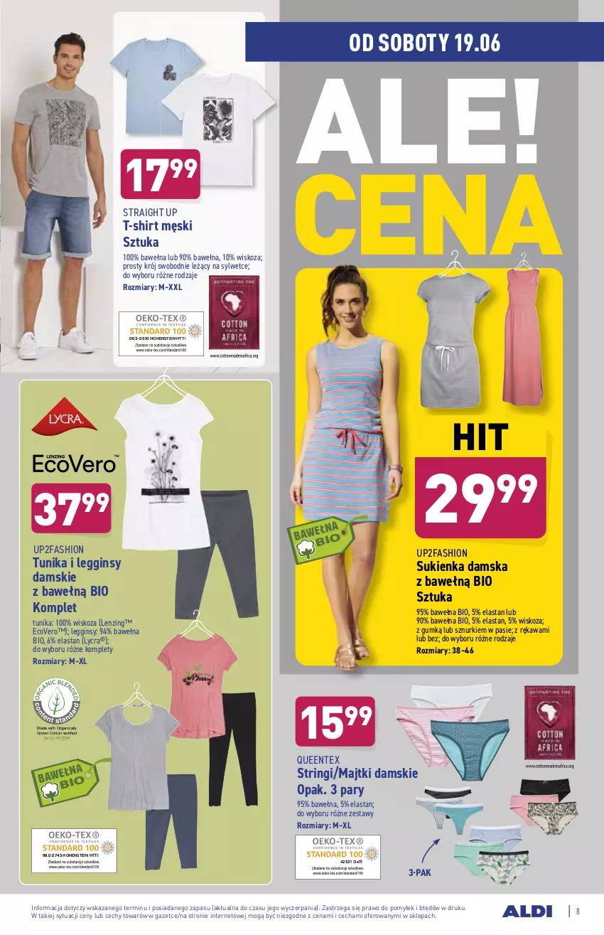 Gazetka promocyjna Aldi - Od Środy i Soboty - ważna 16.06 do 19.06.2021 - strona 8 - produkty: Fa, Gin, Kawa, Legginsy, Majtki, Queentex, Stringi, Sukienka, T-shirt, Tunika, Wełna