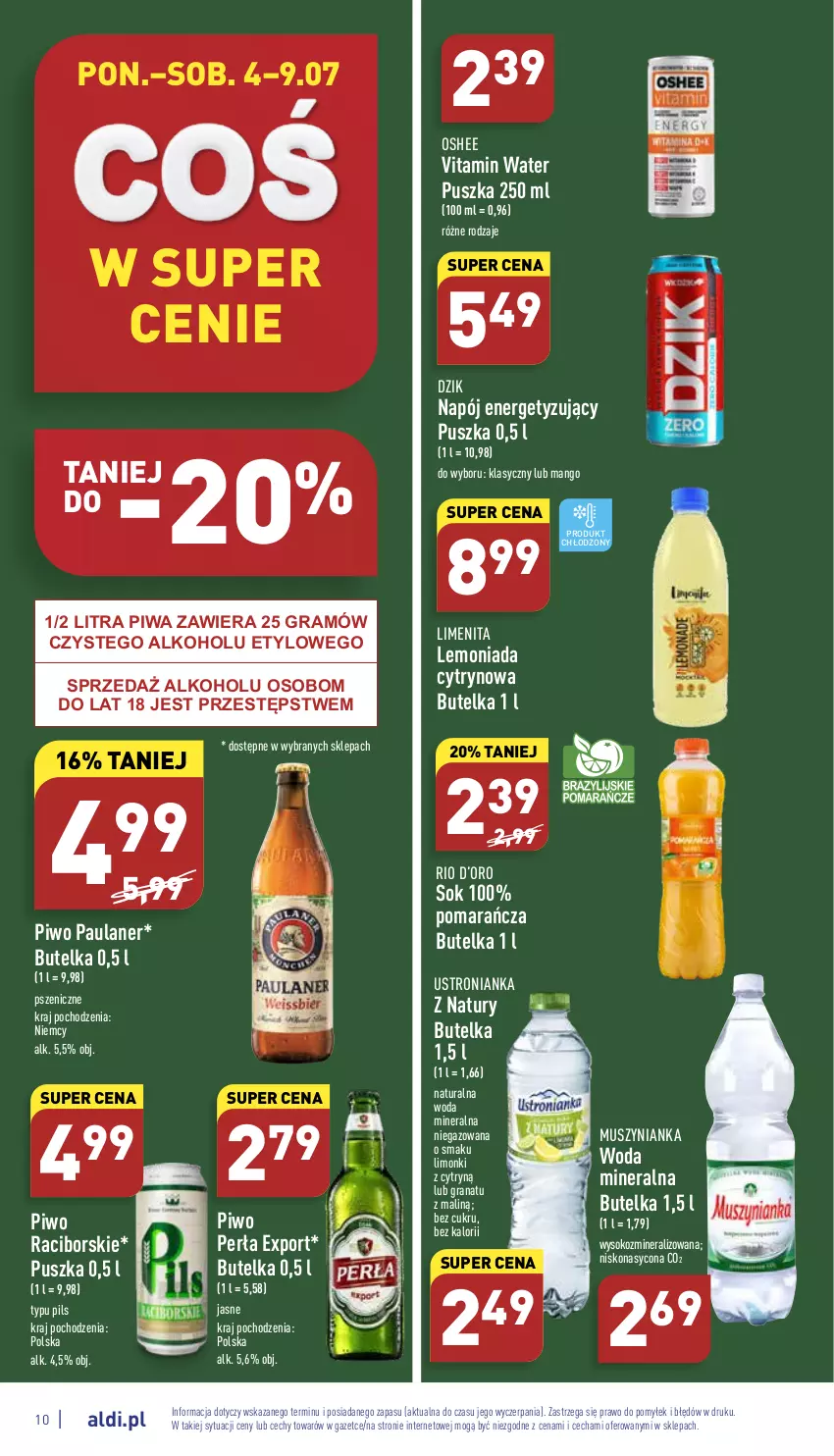 Gazetka promocyjna Aldi - Katalog spożywczy - ważna 04.07 do 09.07.2022 - strona 10 - produkty: Gra, Granat, Lemoniada, Mango, Mus, Muszynianka, Napój, Oshee, Perła, Piwa, Piwo, Por, Sok, Woda, Woda mineralna