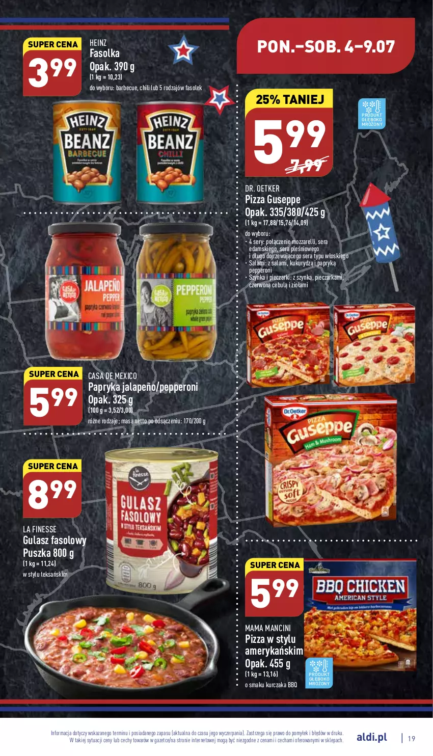 Gazetka promocyjna Aldi - Katalog spożywczy - ważna 04.07 do 09.07.2022 - strona 19 - produkty: Dr. Oetker, Edam, Fa, Heinz, Kurczak, Papryka, Papryka jalapeño, Piec, Pieczarka, Pizza, Salami, Ser, Szynka