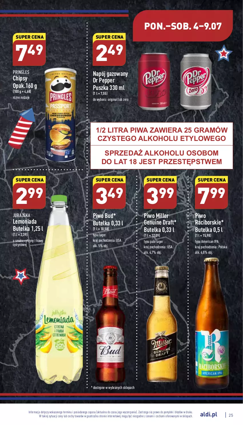 Gazetka promocyjna Aldi - Katalog spożywczy - ważna 04.07 do 09.07.2022 - strona 25 - produkty: Chipsy, Cytryny, Gin, Gra, Lemoniada, Napój, Napój gazowany, Piwa, Piwo, Pringles