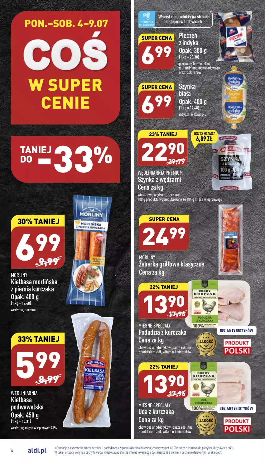 Gazetka promocyjna Aldi - Katalog spożywczy - ważna 04.07 do 09.07.2022 - strona 4 - produkty: Grill, Kawa, Kiełbasa, Kiełbasa podwawelska, Kurczak, Lodówka, Mięsne specjały, Mięso, Mięso wieprzowe, Morliny, Piec, Szynka, Szynka biała, Wawel